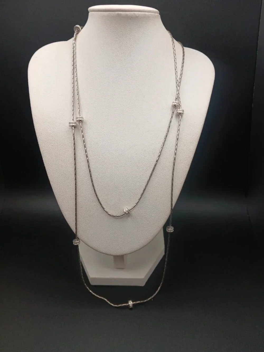 Brighton Meridian Orbit Long Silver Crystal Petite Station Necklace
